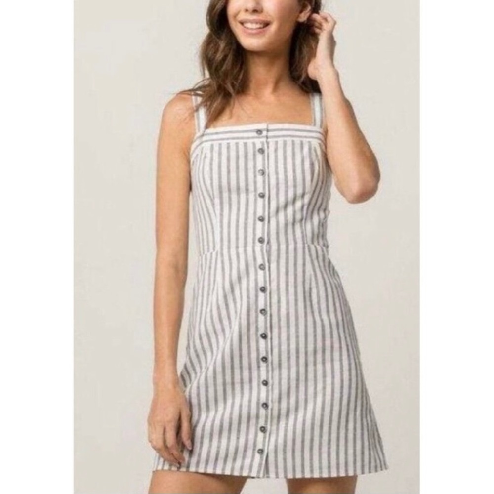 IVY & MAIN Blue & White Striped Cotton/Linen Blend Button-Down Dress Size Small